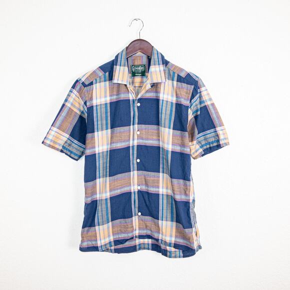 GITMAN BROS. Vintage Men's Small Short Sleeve Shirt Blue Plaid Button up - Picture 1 of 6